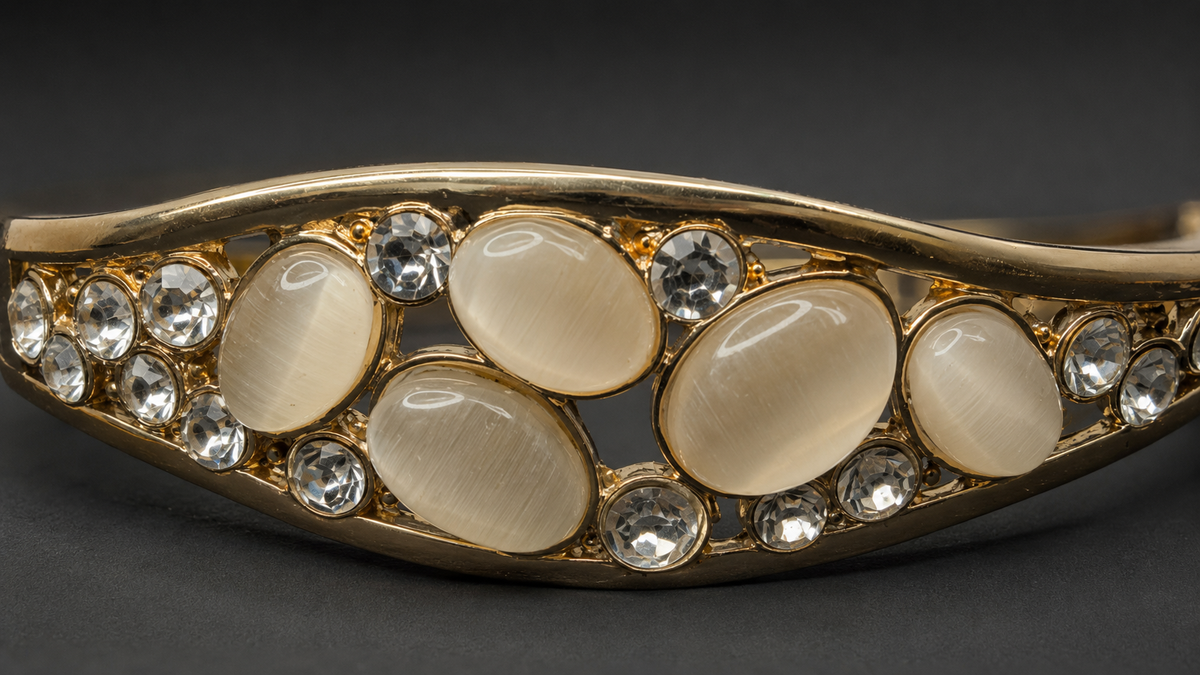 Gold Cat's Eye Oval Grid Bracelet - View 3