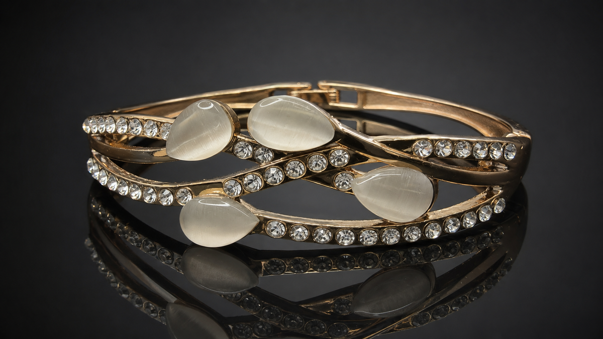 Gold Cat's Eye Teardrop Crest Bracelet - View 4