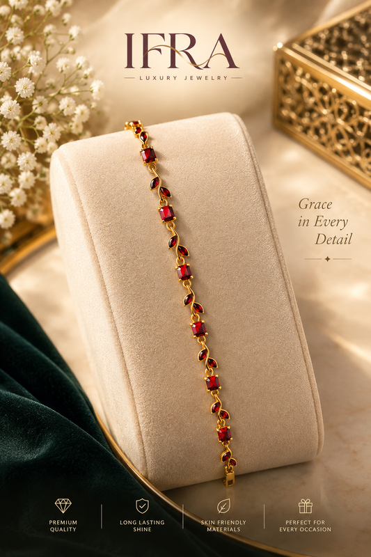 Aurelia Ruby-Red Vine Bracelet | Gold-Tone Statement Bracelet for Women