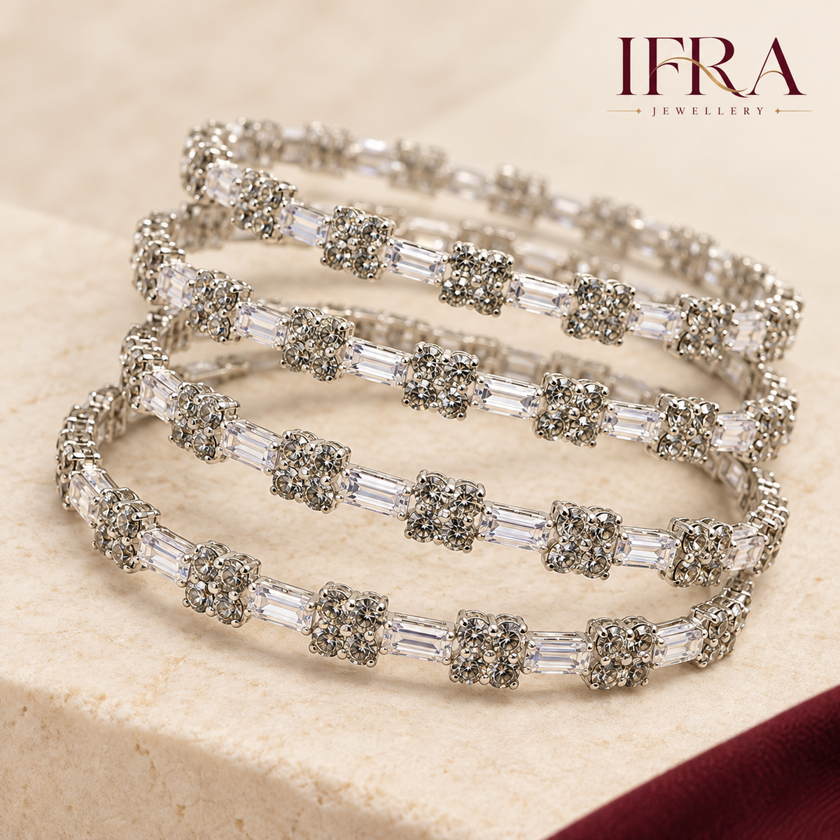 Aria Silver Crystal Bangle Set of 4