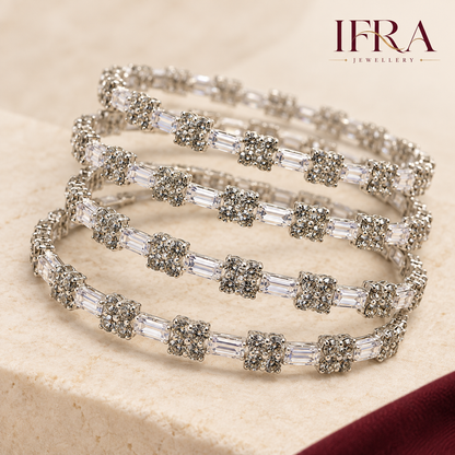 Aria Silver Crystal Bangle Set of 4