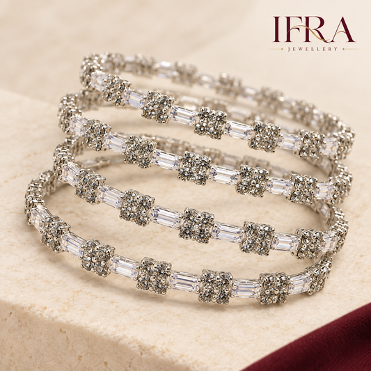 Aria Silver Crystal Bangle Set of 4