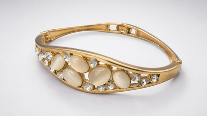 Gold Cat's Eye Oval Grid Bracelet - View 1