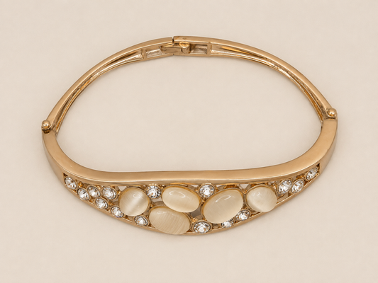 Gold Cat's Eye Oval Grid Bracelet - View 2