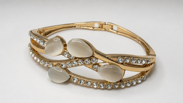 Gold Cat's Eye Oval Wave Ribbon Bracelet - View 1