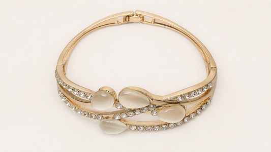 Gold Cat's Eye Oval Wave Ribbon Bracelet - View 2