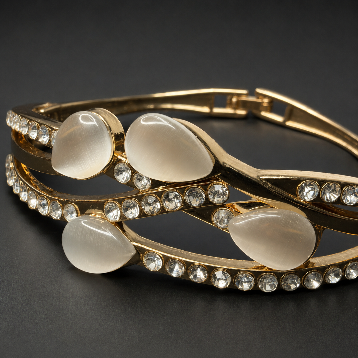 Gold Cat's Eye Teardrop Crest Bracelet - View 3