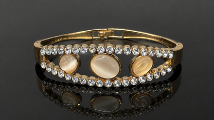 Gold Cat's Eye Triple Oval Frame Bracelet - View 3