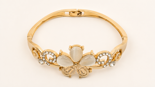Gold Cat's Eye Flower Filigree Bracelet - View 2