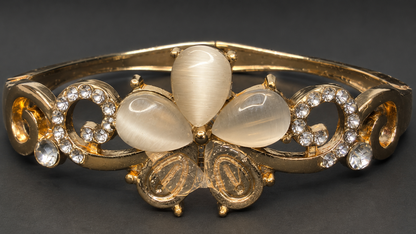 Gold Cat's Eye Flower Filigree Bracelet - View 3