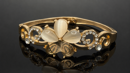 Gold Cat's Eye Flower Filigree Bracelet - View 4