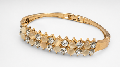Gold Cat's Eye Double Row Grid Bracelet - View 1