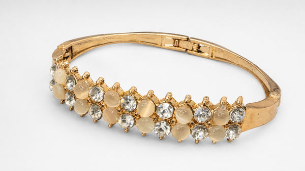 Gold Cat's Eye Double Row Grid Bracelet - View 1