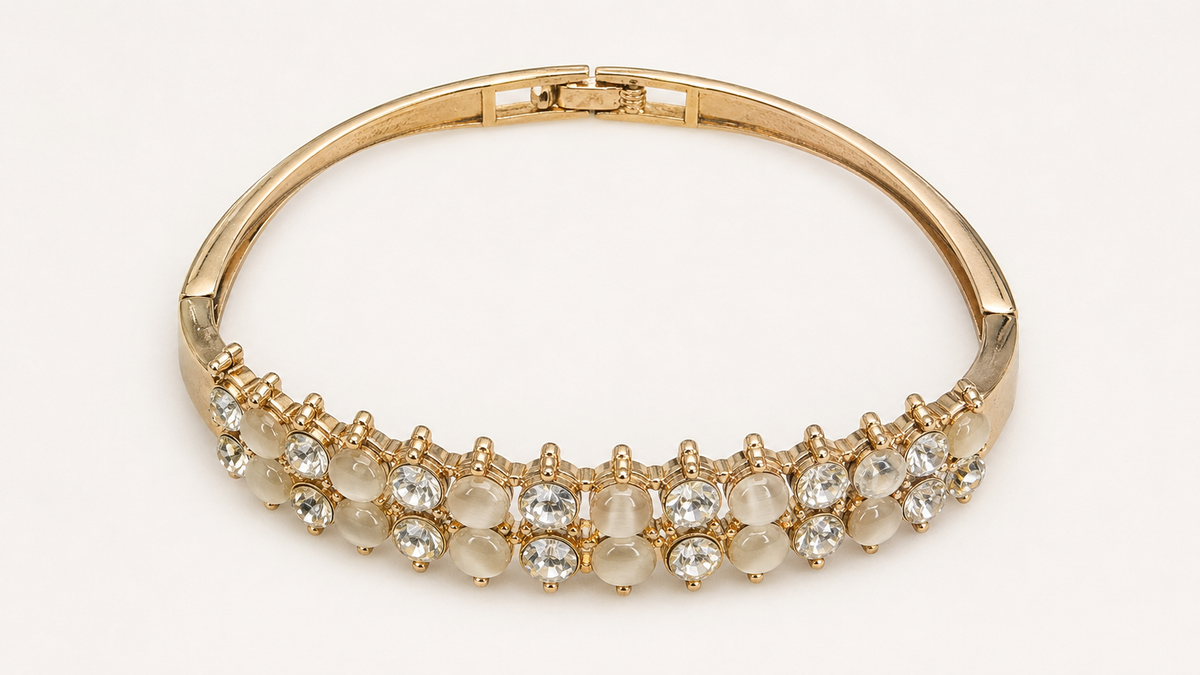 Gold Cat's Eye Double Row Grid Bracelet - View 2