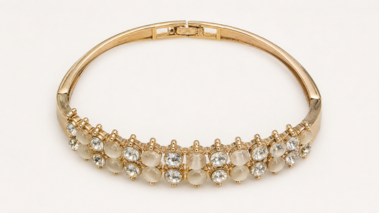 Gold Cat's Eye Double Row Grid Bracelet - View 2