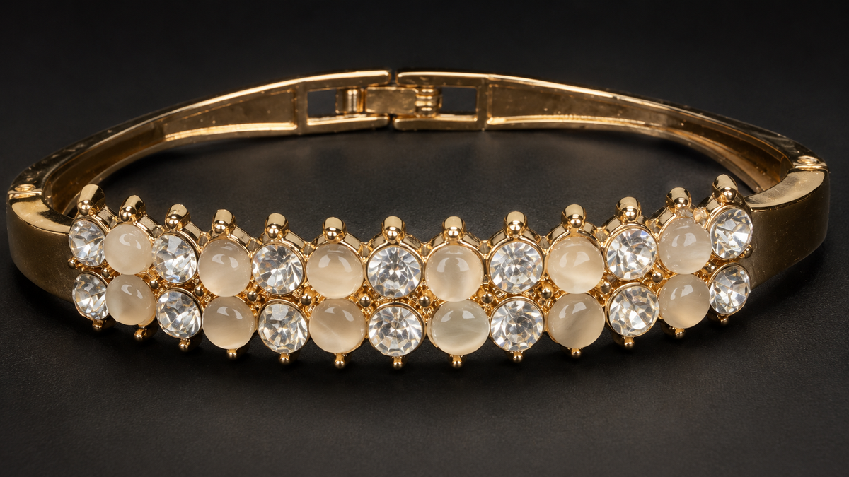Gold Cat's Eye Double Row Grid Bracelet - View 3