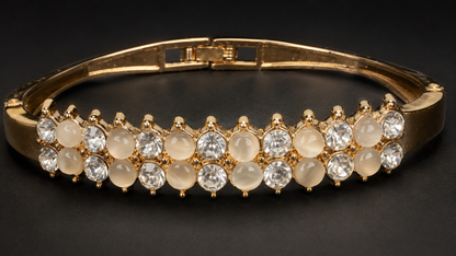 Gold Cat's Eye Double Row Grid Bracelet - View 3