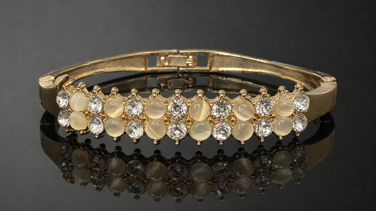 Gold Cat's Eye Double Row Grid Bracelet - View 4