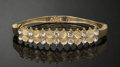 Gold Cat's Eye Double Row Grid Bracelet - View 4