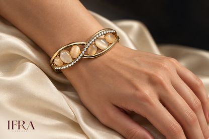 Gold Cat's Eye Marquise Leaf Wave Bracelet