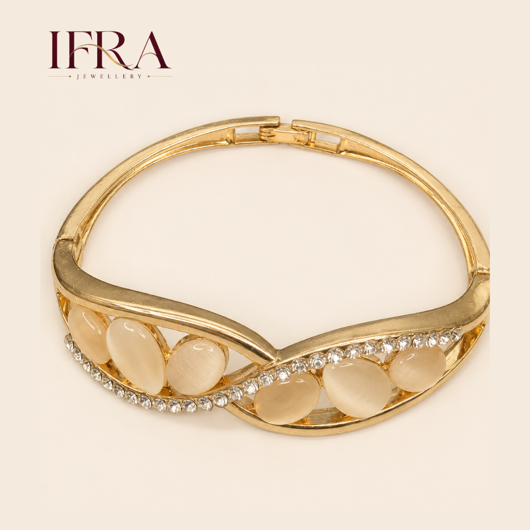Gold Cat's Eye Marquise Leaf Wave Bracelet