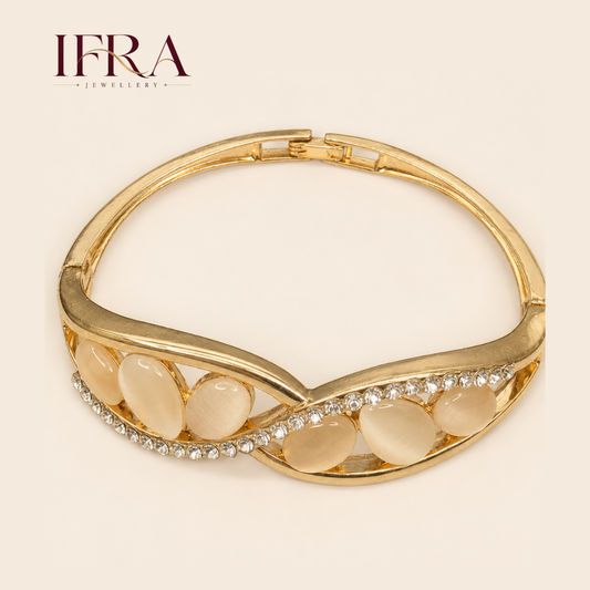 Gold Cat's Eye Marquise Leaf Wave Bracelet