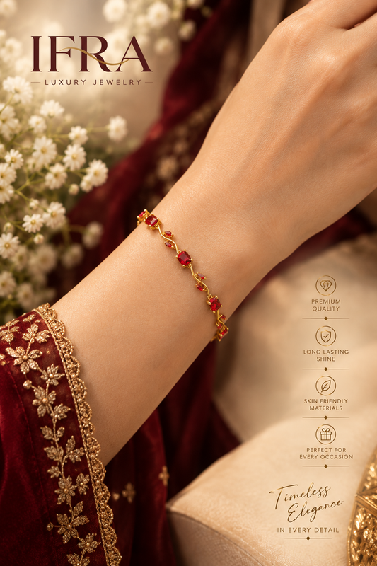 Aurelia Ruby-Red Vine Bracelet | Gold-Tone Statement Bracelet for Women