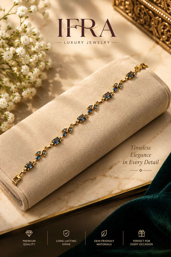 Celestia Blue Stone Vine Bracelet | Elegant Gold-Tone Statement Jewellery